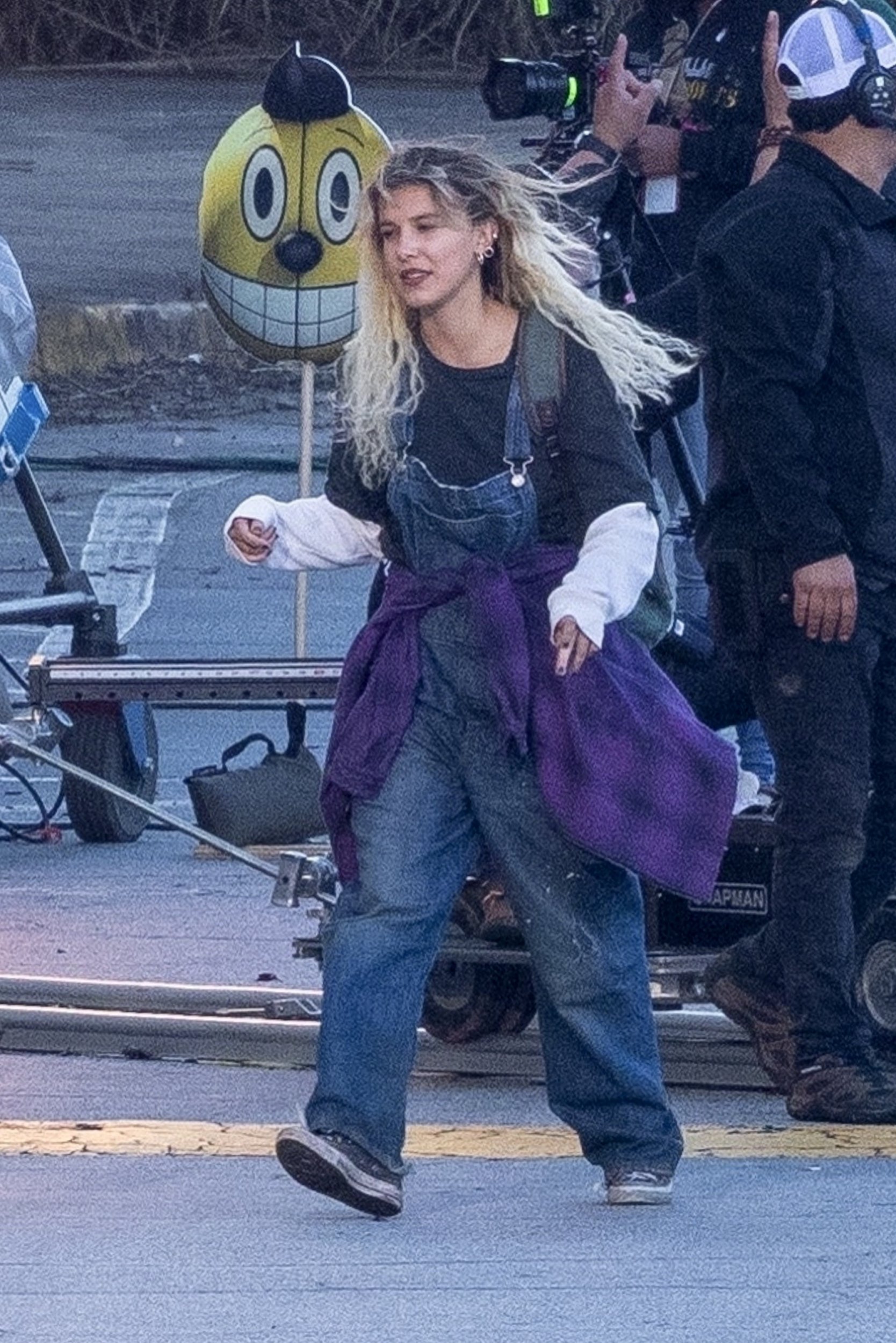 Millie Bobby Brown is pictured filming The Electric State in Atlanta, Georgia